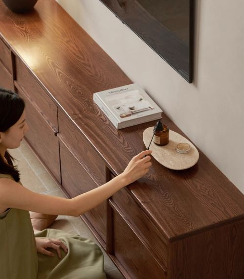 Ash Solid Wood Wabi-sabi Style TV Cabinet