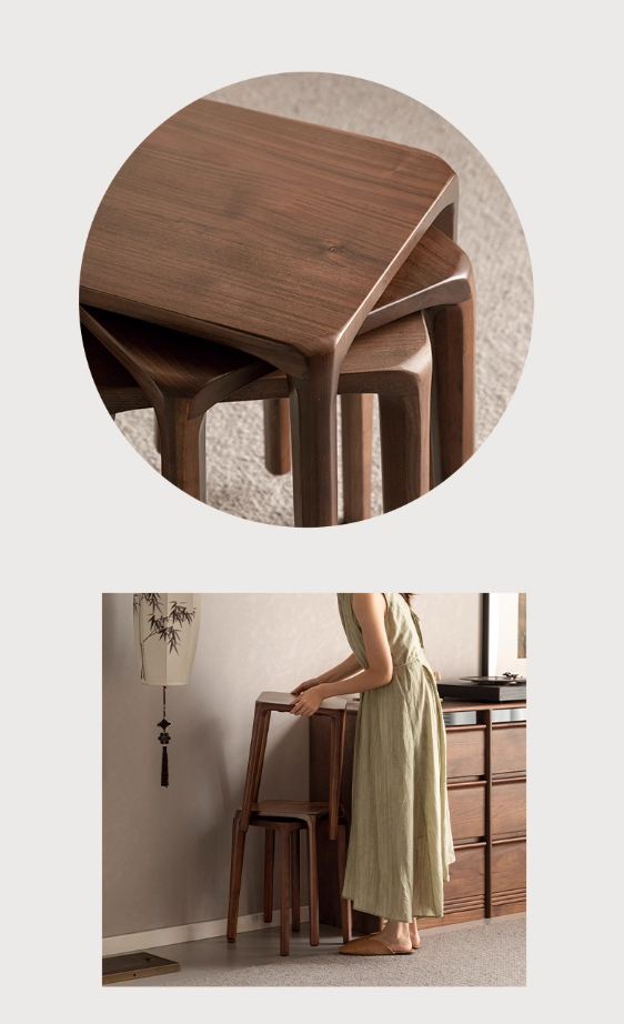 Black Walnut, Ash Solid Wood Square Stackable Stool