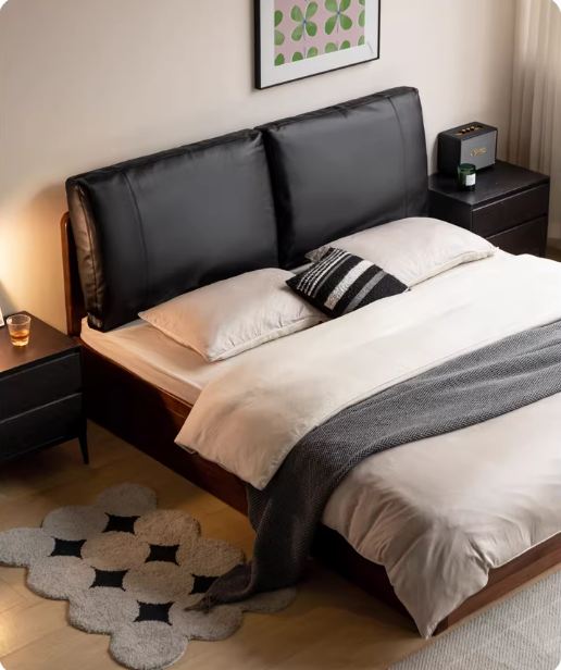 Soft Leather Headboard with Large Cushioned Backrest