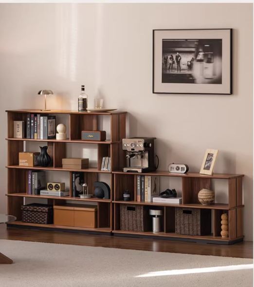 Black Walnut, Sandalwood Solid Wood Bookshelf with Light Luxury Display Shelves