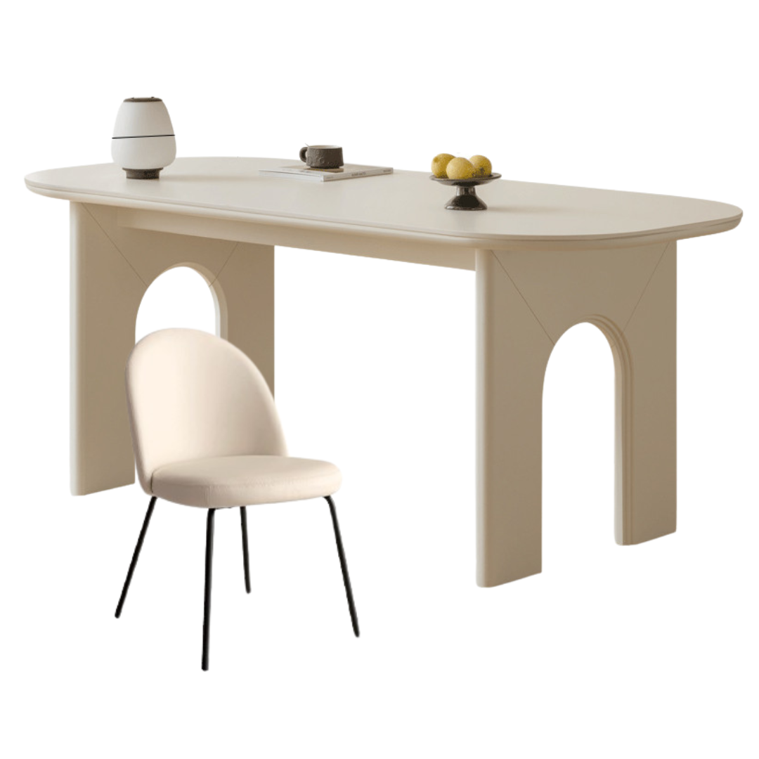 Solid Rubberwood Cream Style Rock Plate Dining Table.
