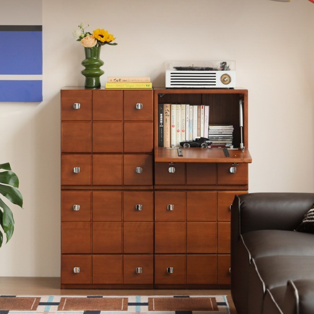 Poplar, Rubber Solid Wood Retro Style Side Cabinets.