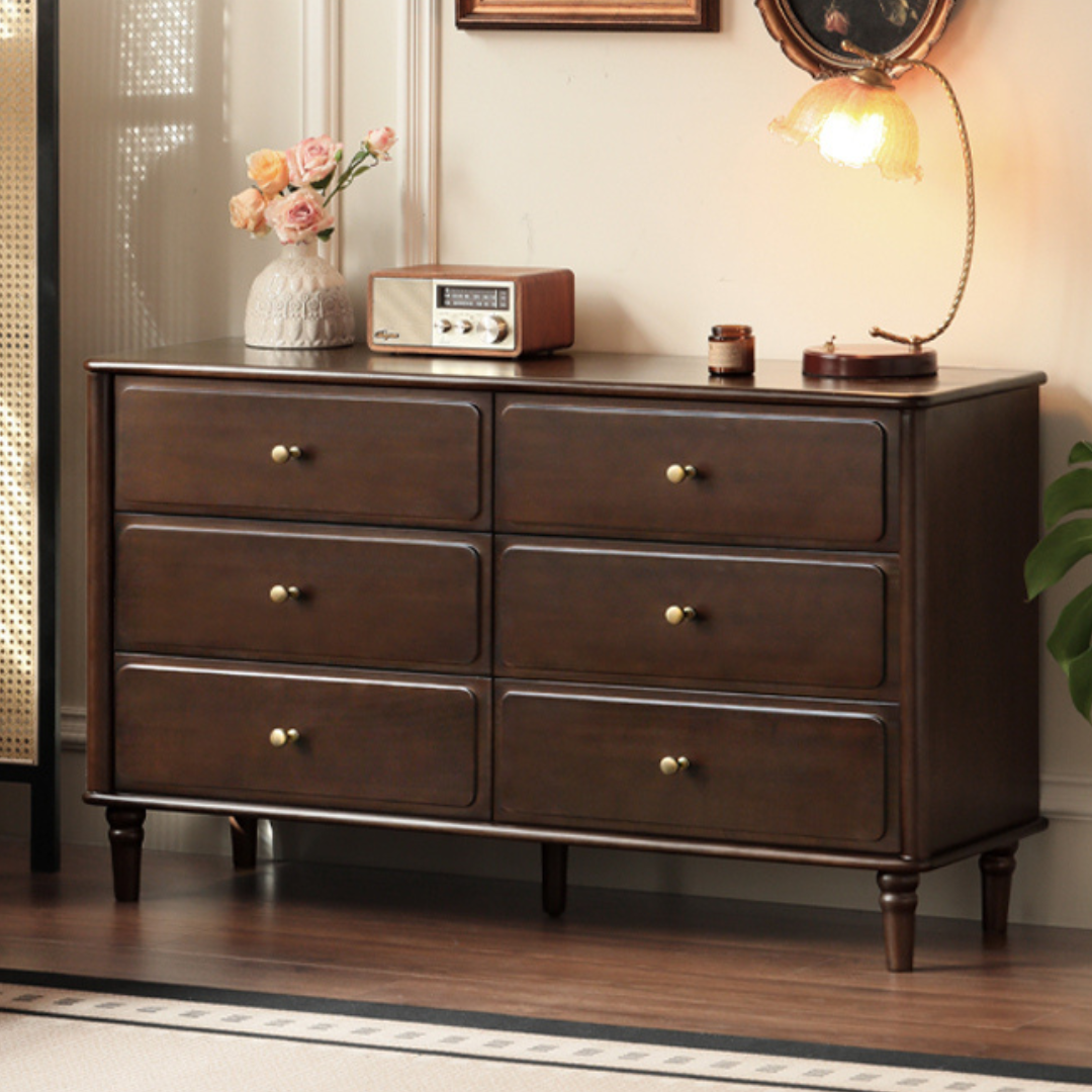 Poplar Solid Wood American Retro Style Chest of Drawers.