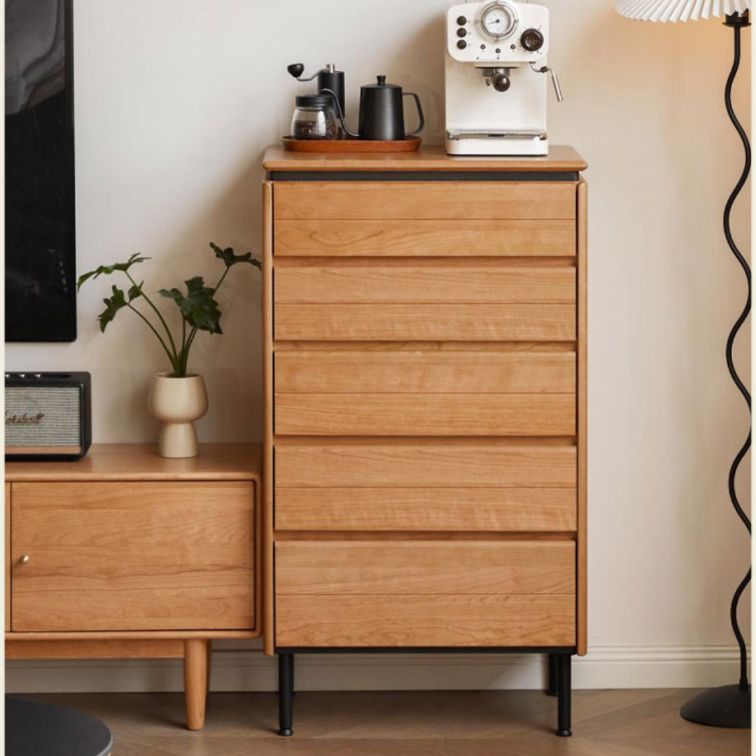 Cherry Solid Wood Retro Bedside Drawer .