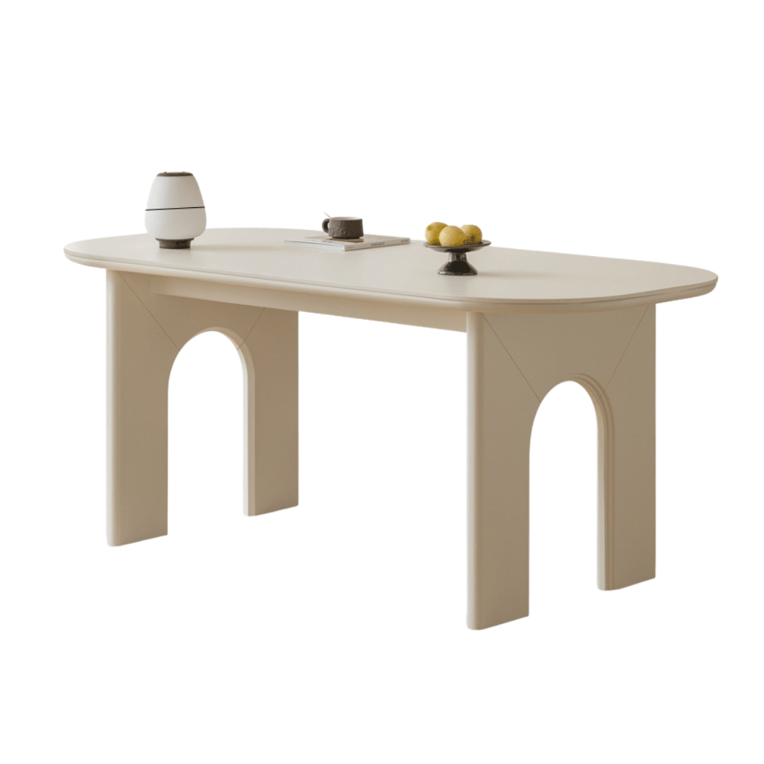 Solid Rubberwood Cream Style Rock Plate Dining Table.