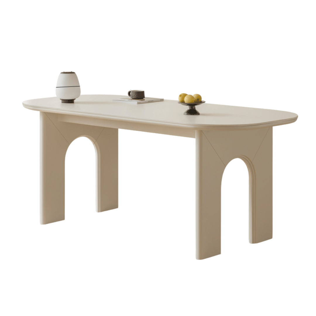 Solid Rubberwood Cream Style Rock Plate Dining Table.