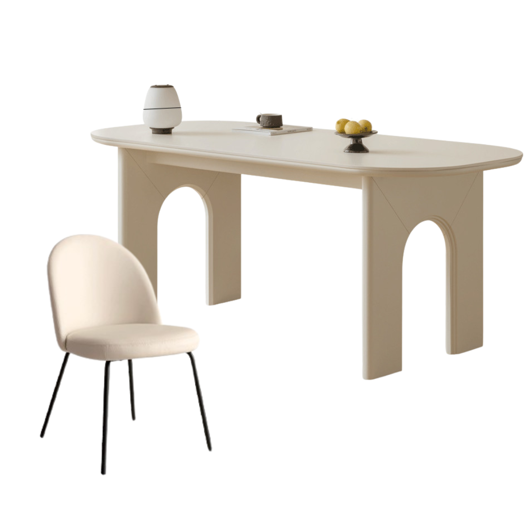 Solid Rubberwood Cream Style Rock Plate Dining Table.