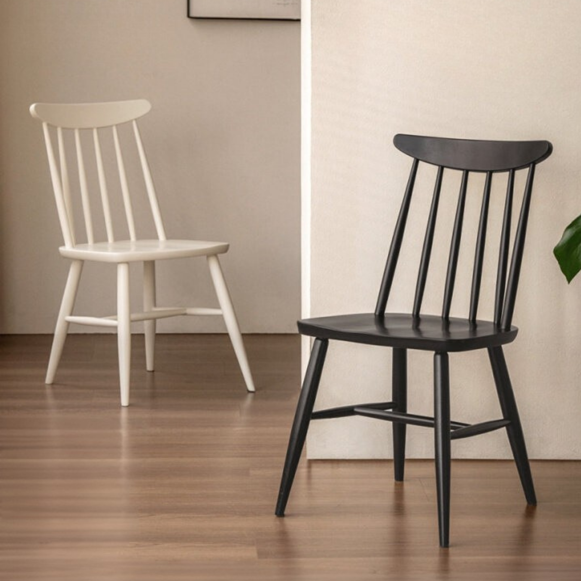 4 pcs -Solid RubberWood Windsor Dining Chair, Modern Spindle Back Chair, Scandinavian Farmhouse Style Kitchen