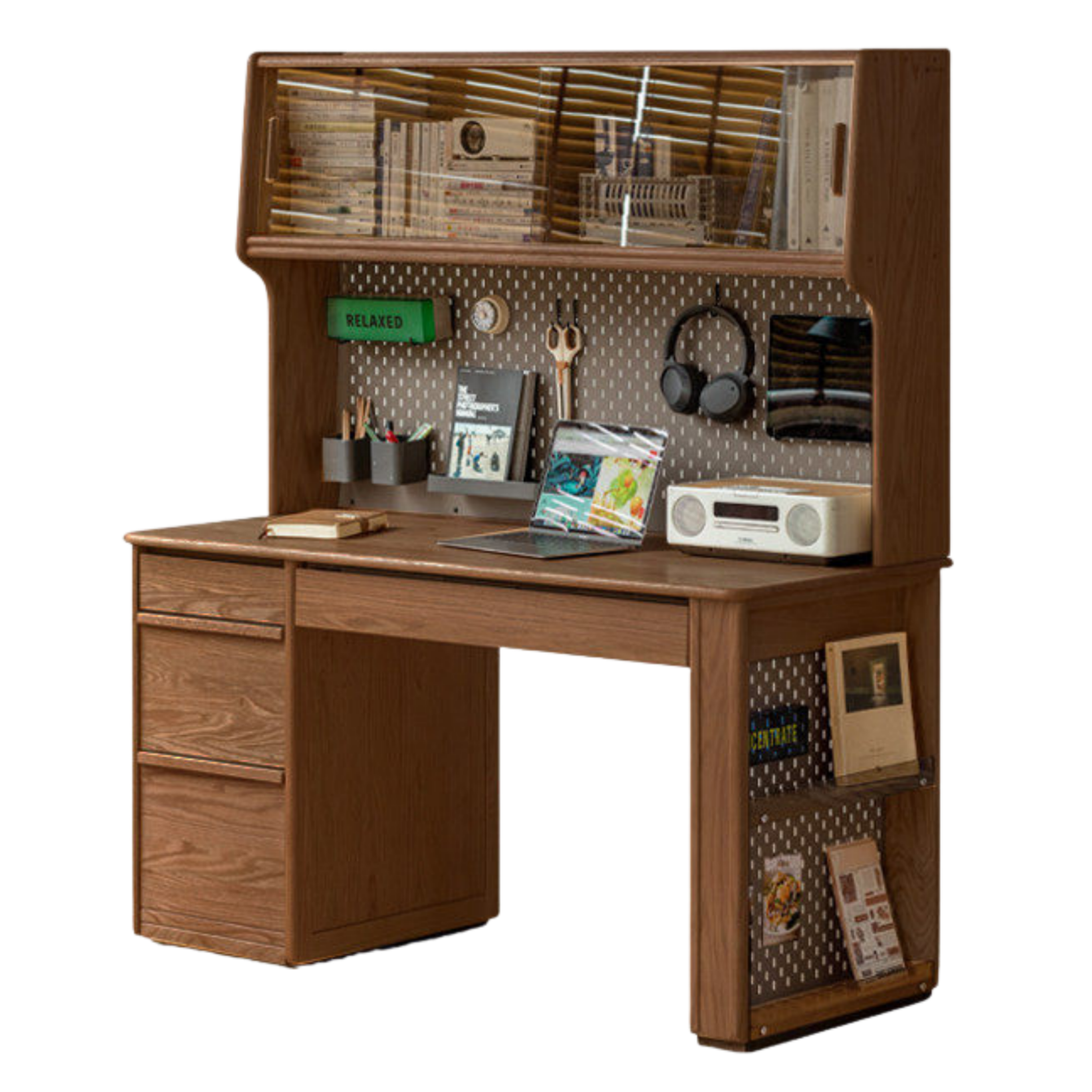 Oak Solid Wood Modern Computer Desk With Shelf