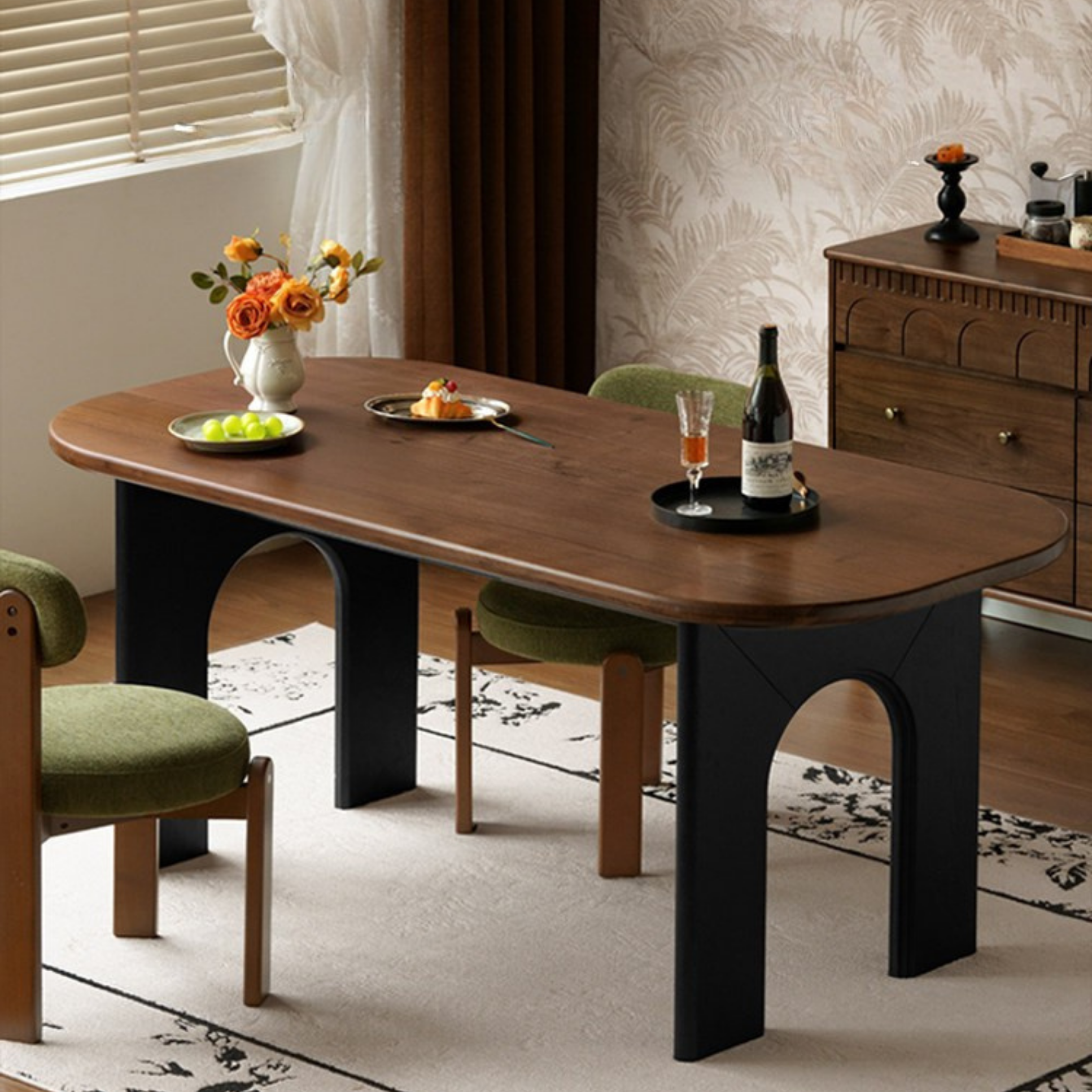 Black Walnut Solid Wood Dining Table French Retro