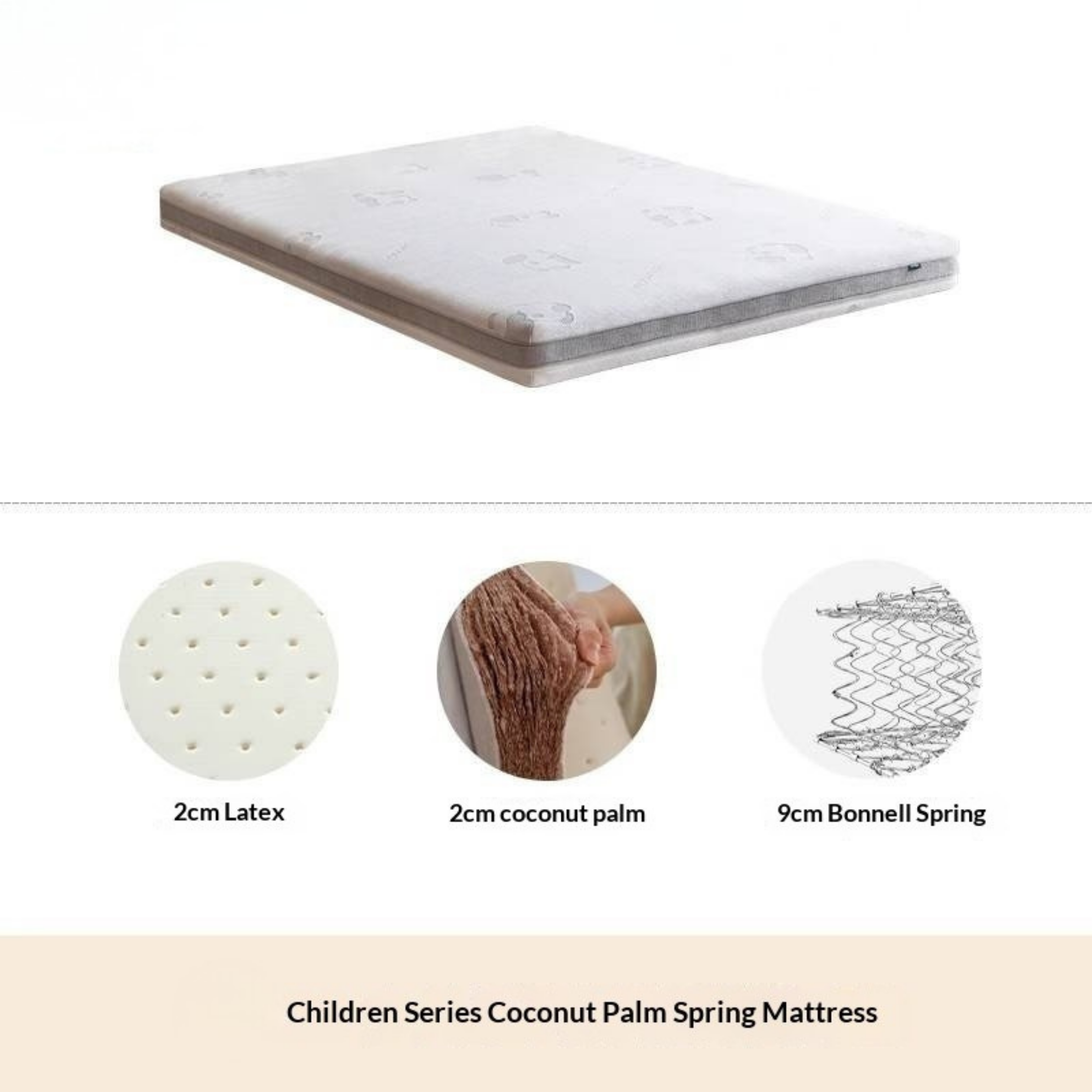 Children's Eco-Friendly Glue-Free Mattress — Panda Jute Spring, Coconut Fiber, Double Latex