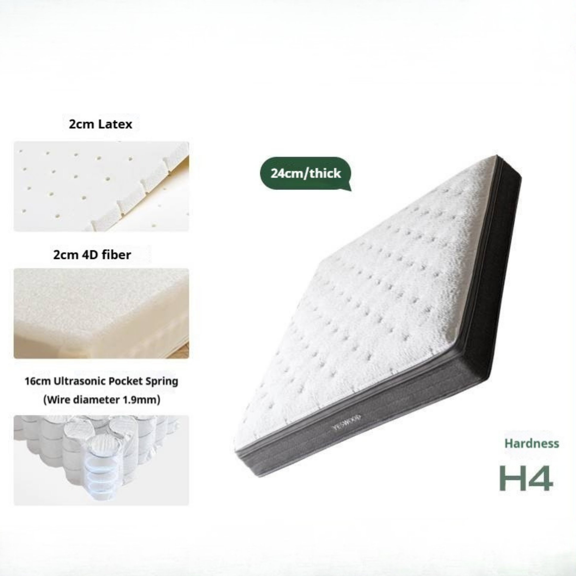 Glue-Free Mattress Made Of Imported Natural Latex, With Air Fiber Filling And Spring Support, A Soft Mattress For Back Protection 24 cm