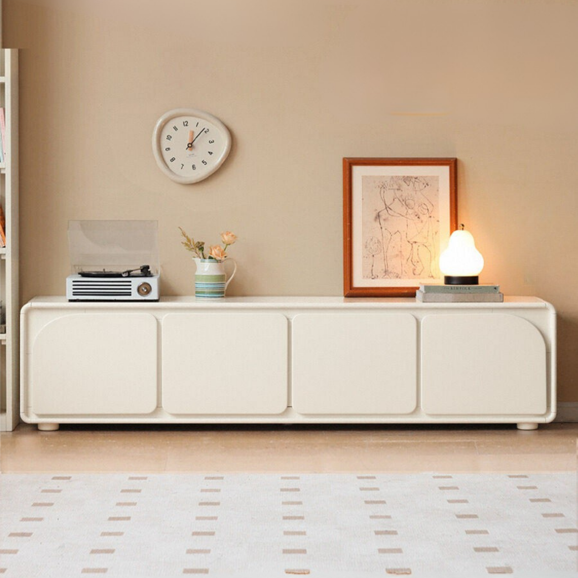 Solid RubberWood TV Cabinet Cream Style Floor Cabinet.