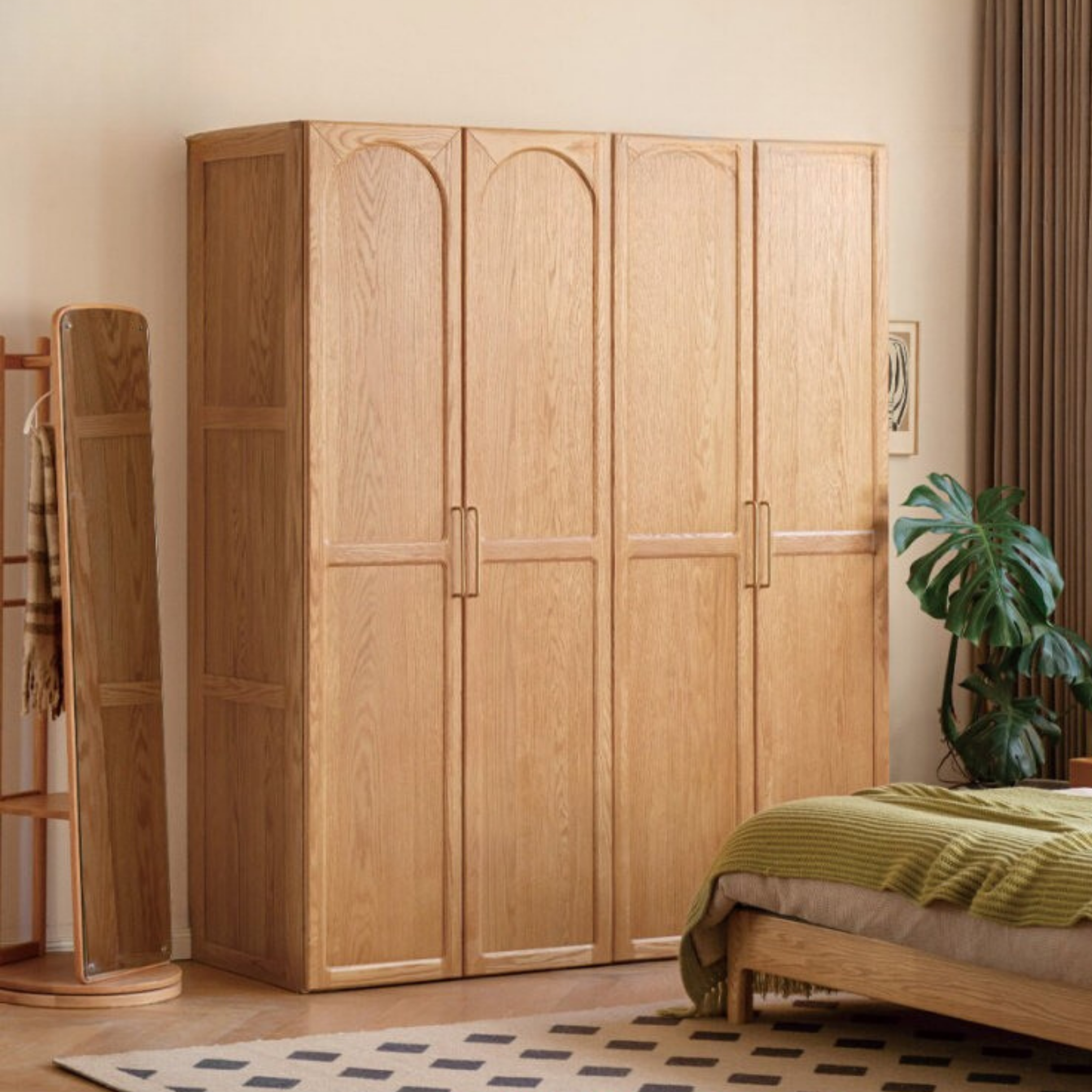 Oak Solid Wood Wardrobe French Retro Style