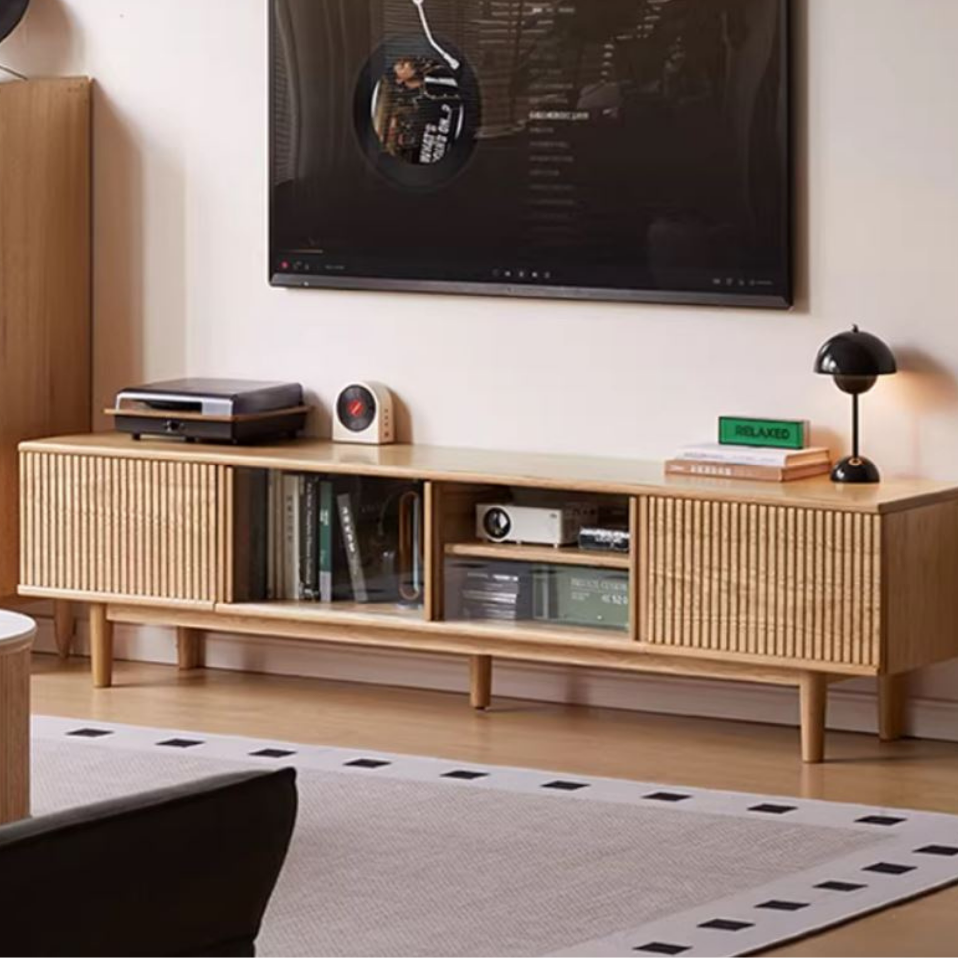 Oak Solid Wood Wall-Mounted TV Stand with Modern Minimalist Storage