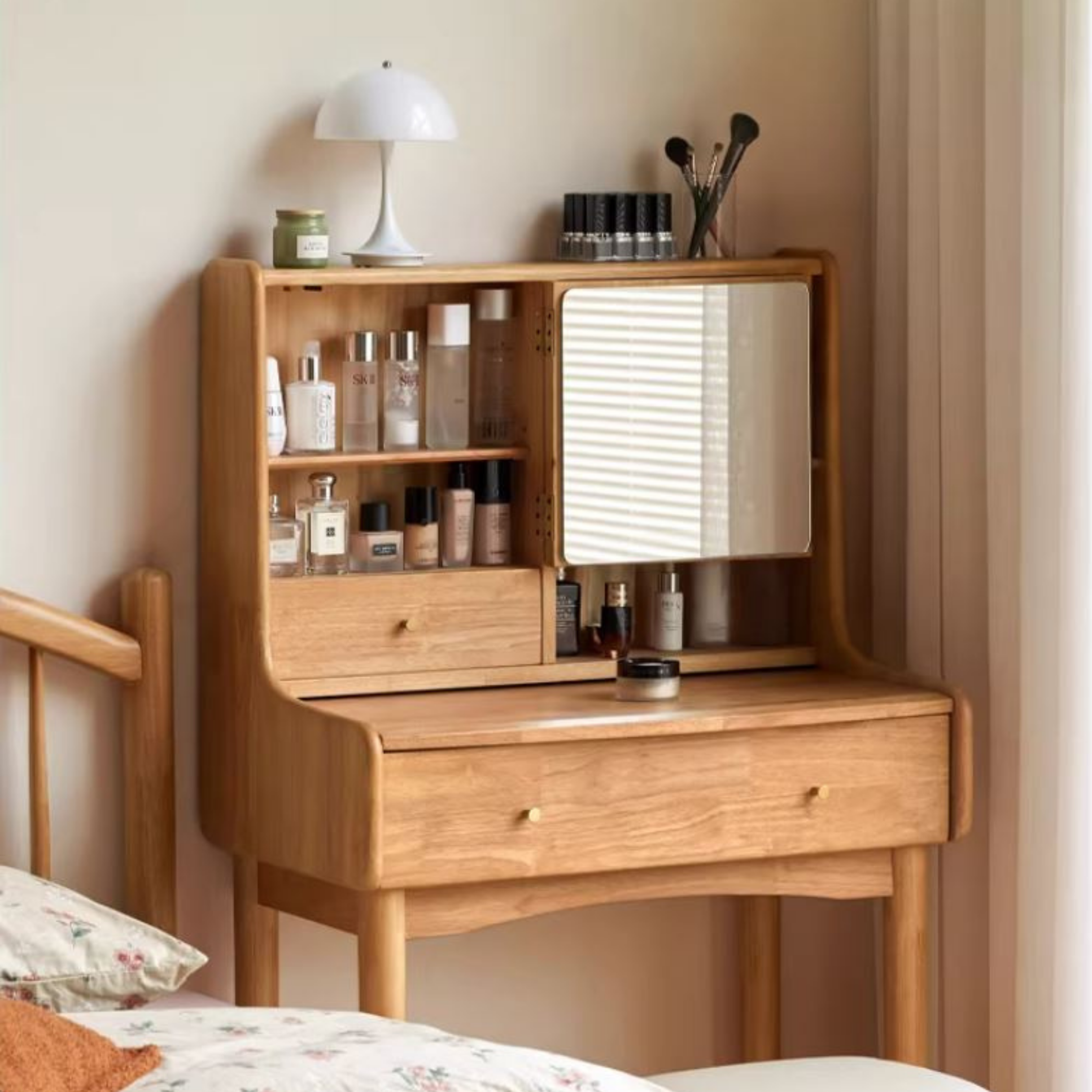 Solid RubberWood Extendable Modern Vanity Table