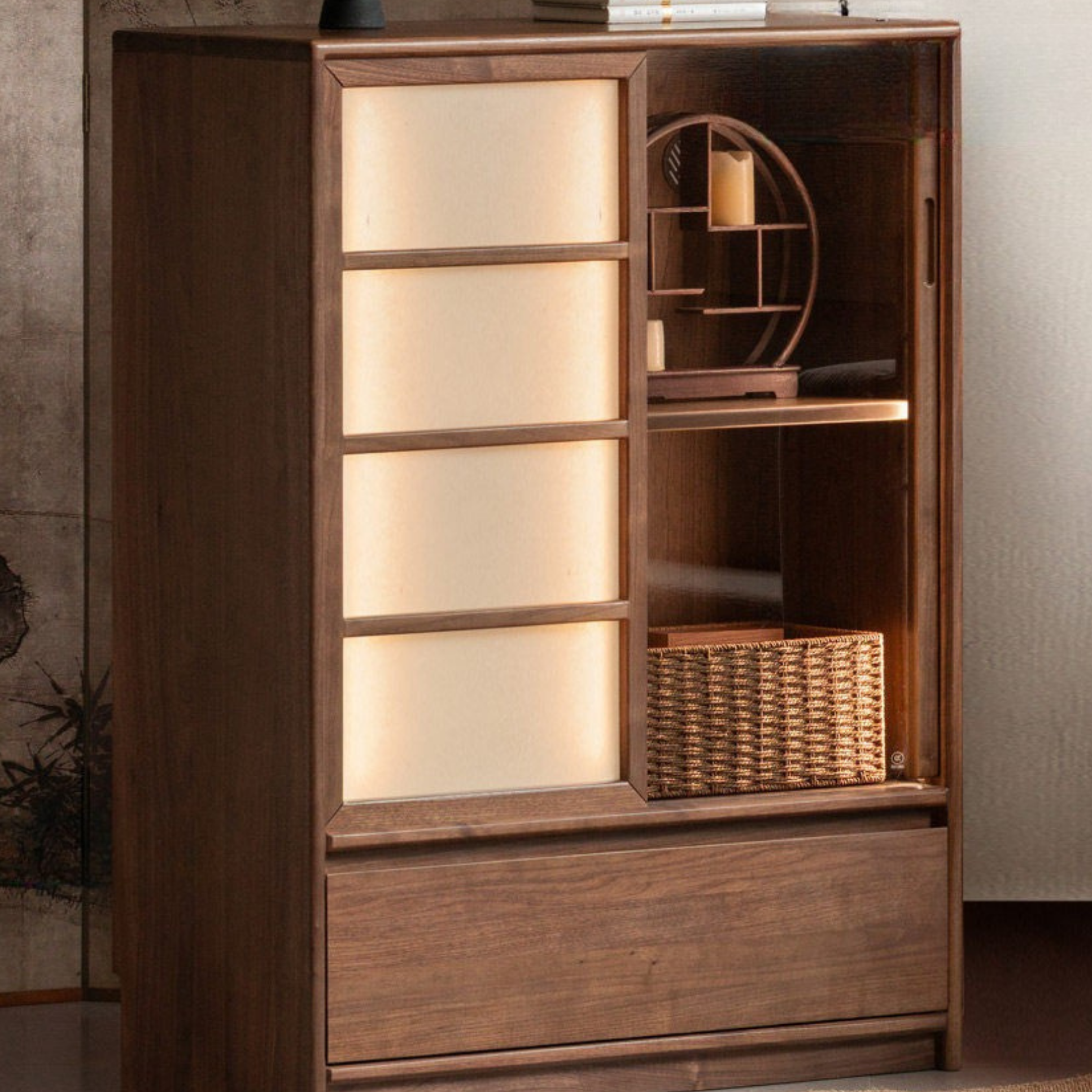 Black Walnut Solid Wood Storage Side Cabinet