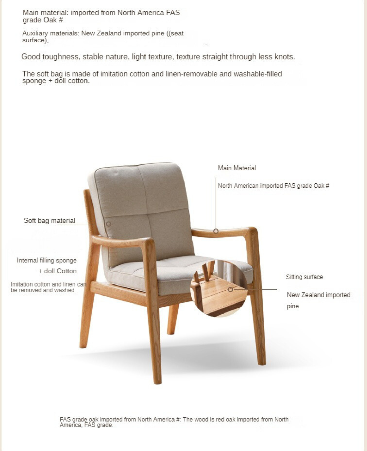 Oak Solid Wood Soft Padded Study Chair