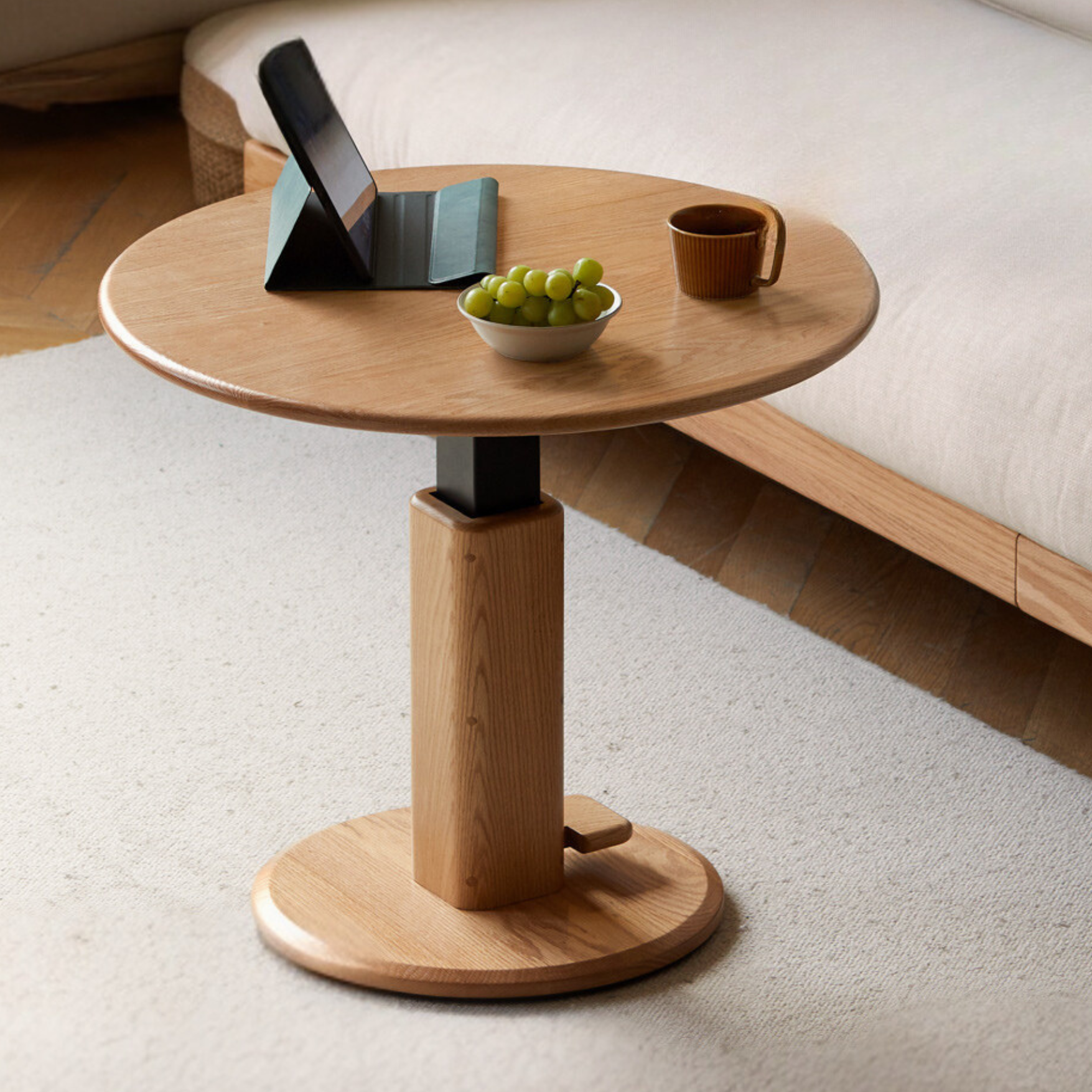Oak Solid Wood Liftable Round Coffee Table