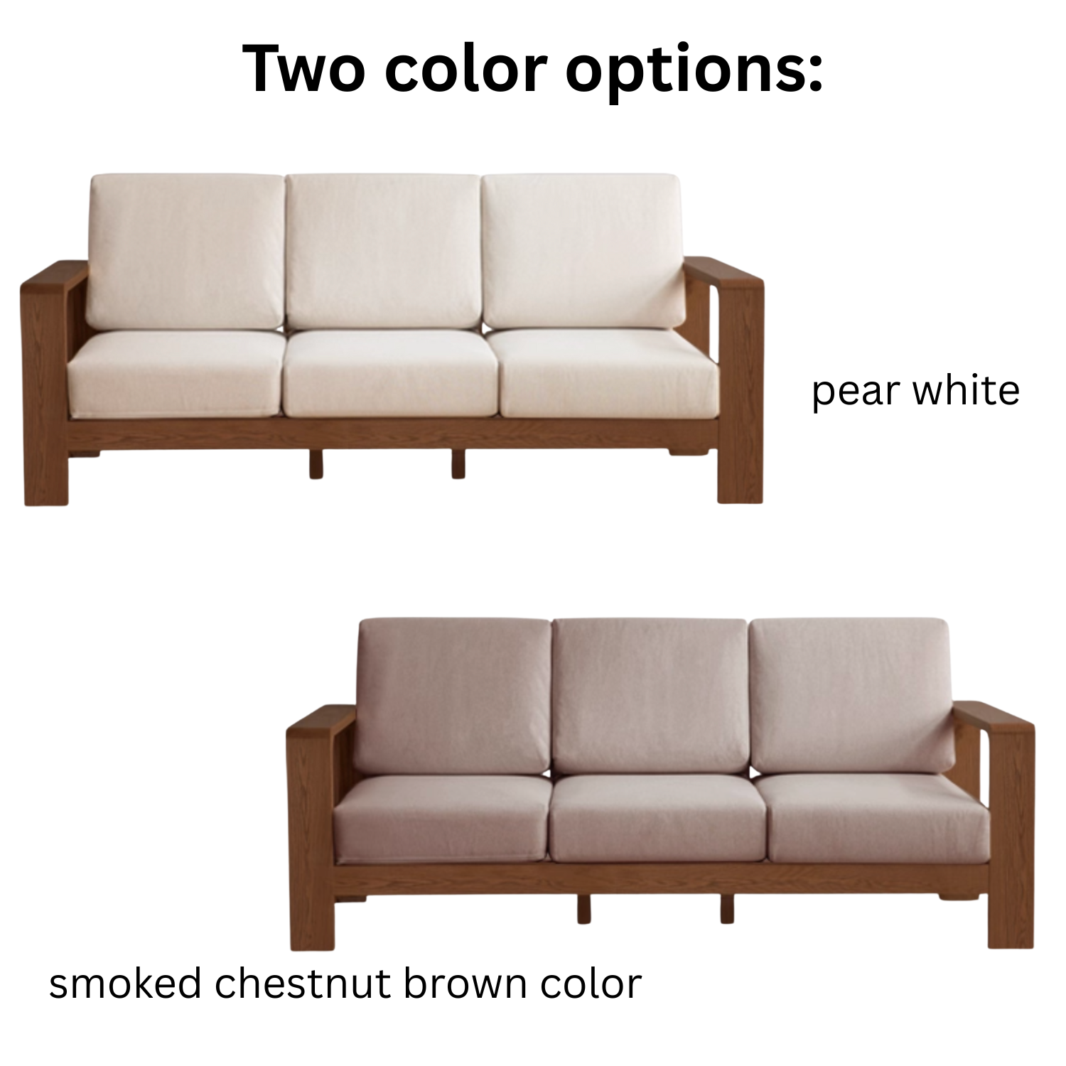 Black Walnut, Oak Solid Wood Three Seat Fabric Sofa