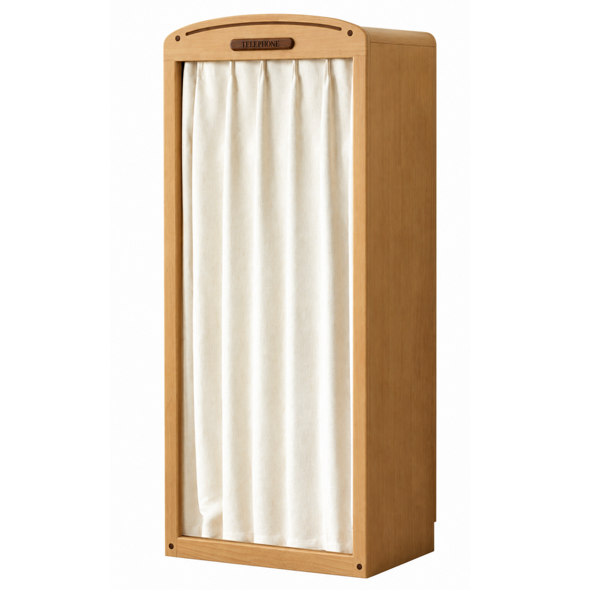 Oak, Rubberwood Solid Wood Kids Wardrobe with Curtain Door and Arched Top