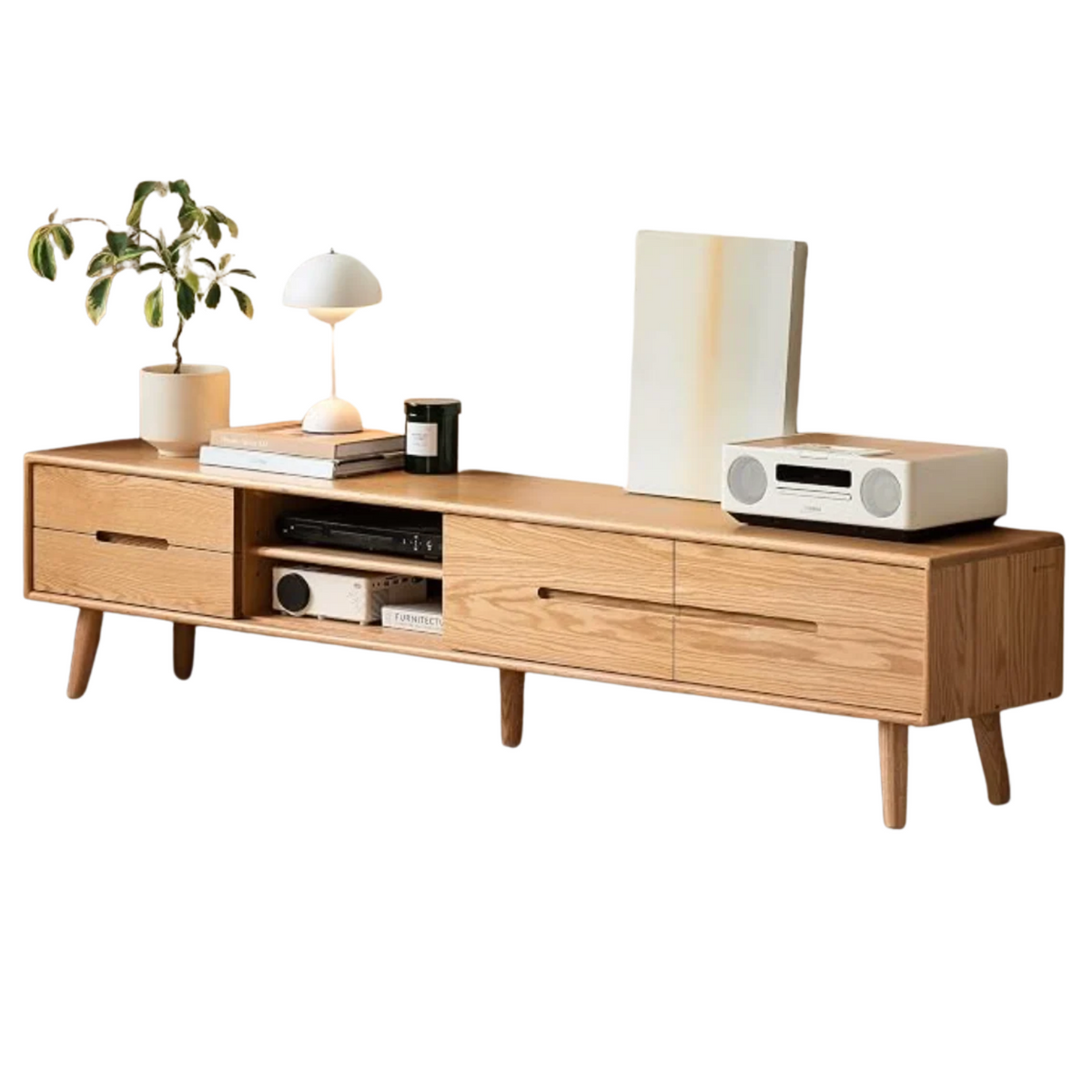 Oak Solid Wood TV Stand Sliding Door