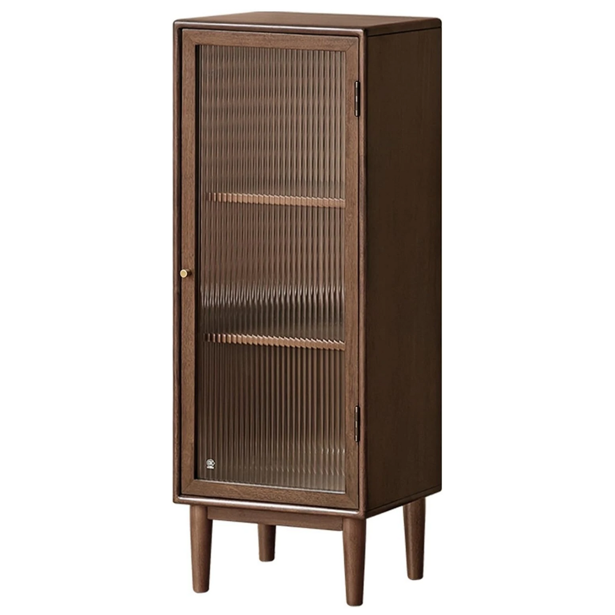 Solid Rubberwood Narrow Storage Cabinet with Fluted Glass Door and Adjustable Shelves