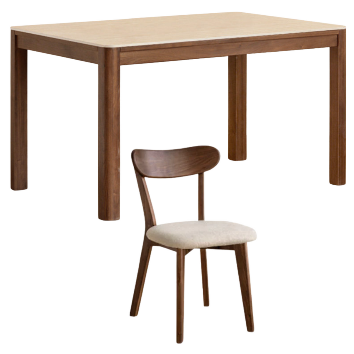 Black Walnut Solid Wood Dining Table with Travertine or Black Sintered Stone Top, Optional 4 Chairs