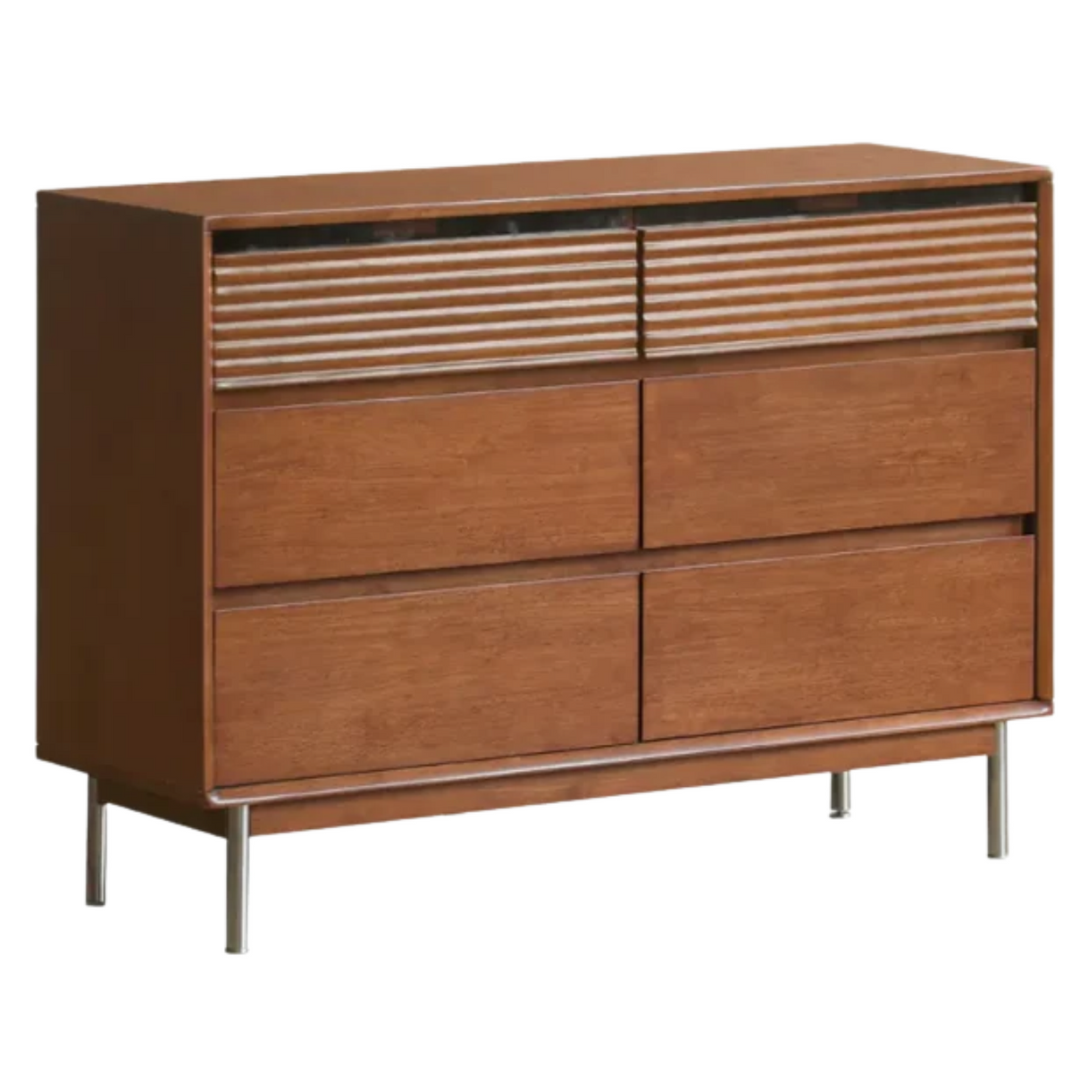 Rubberwood Solid 6-Drawer Dresser, Mid Century Bedroom Storage Cabinet