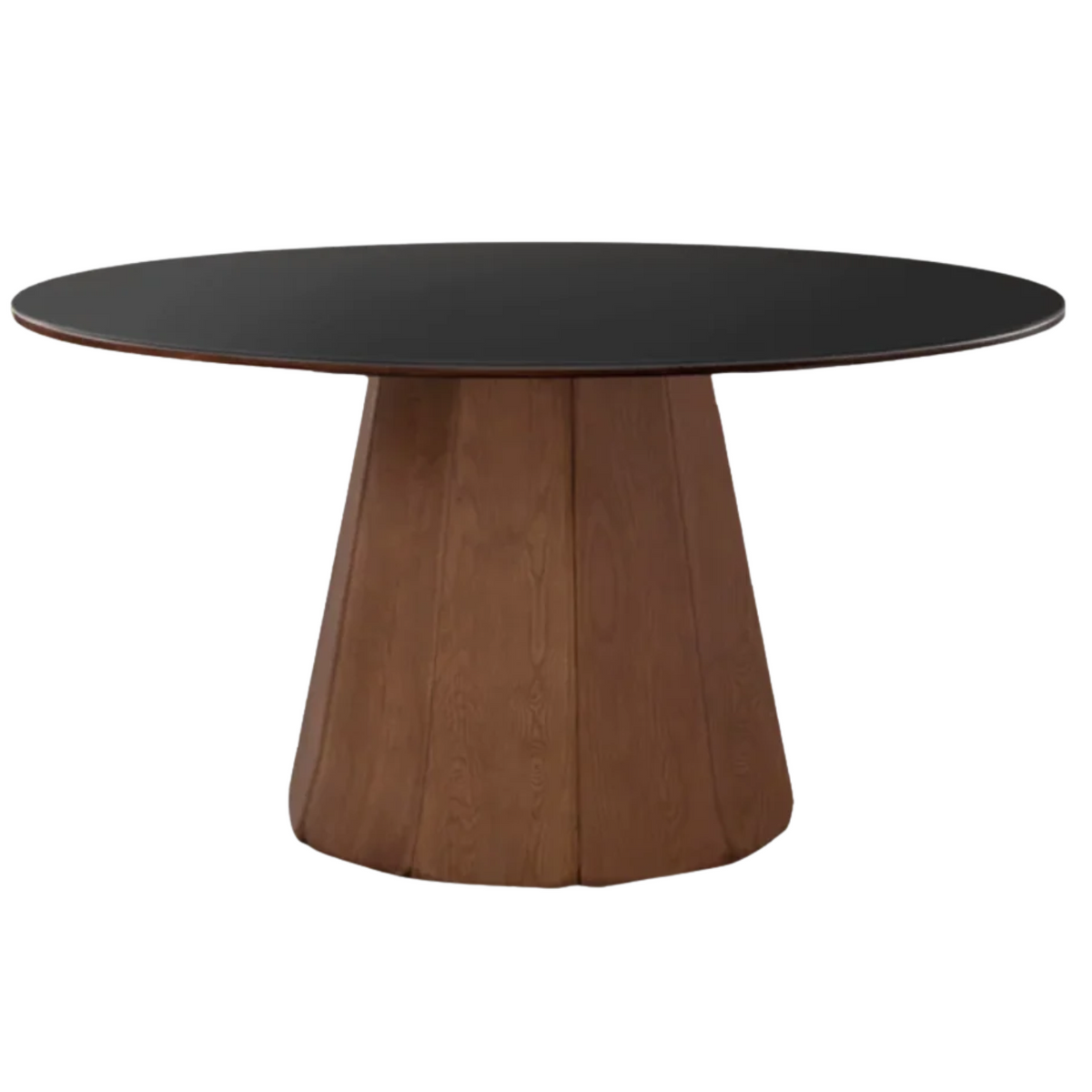 Black Walnut, Ash, Golden Pearwood Solid Wood Round Dining Table with Fluted Cone Pedestal Base