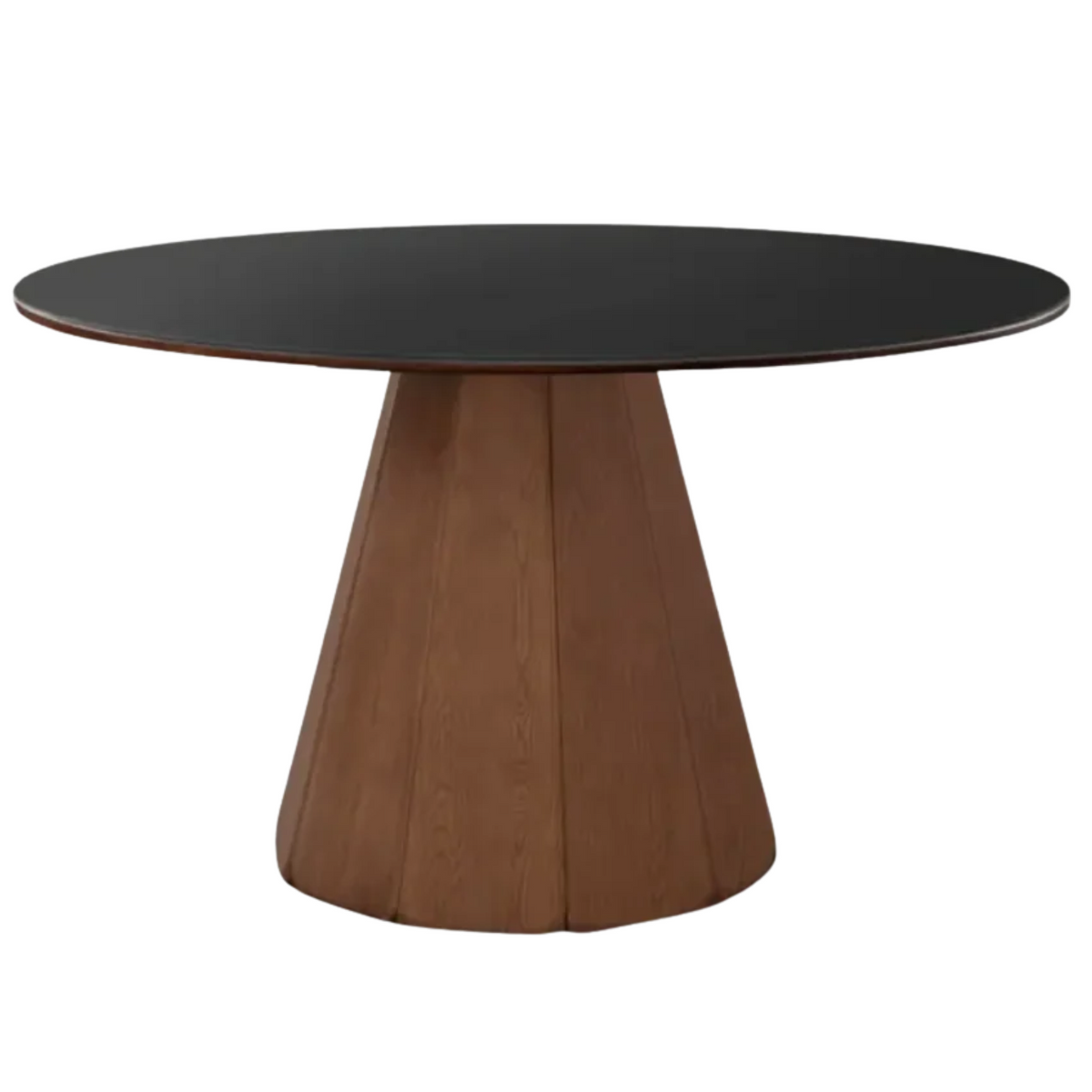 Black Walnut, Ash, Golden Pearwood Solid Wood Round Dining Table with Fluted Cone Pedestal Base
