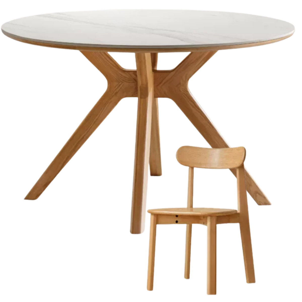 Oak Solid Wood Round Dining Table with Optional Sintered Stone Top and Chairs