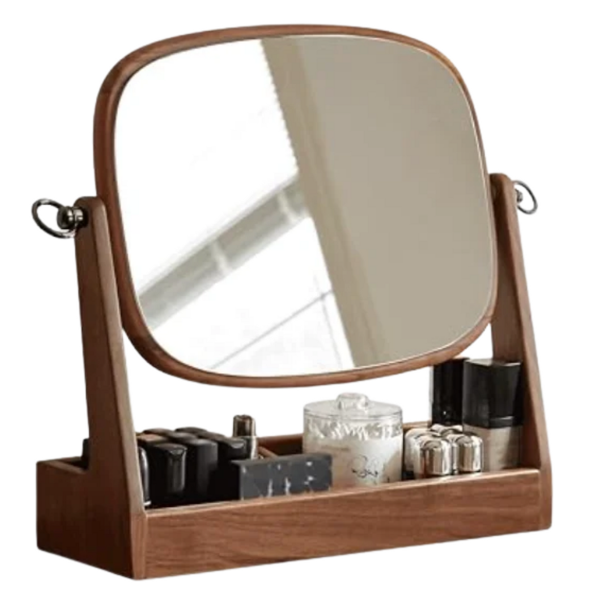 Black Walnut Solid Wood Vanity Makeup Mirror Tabletop