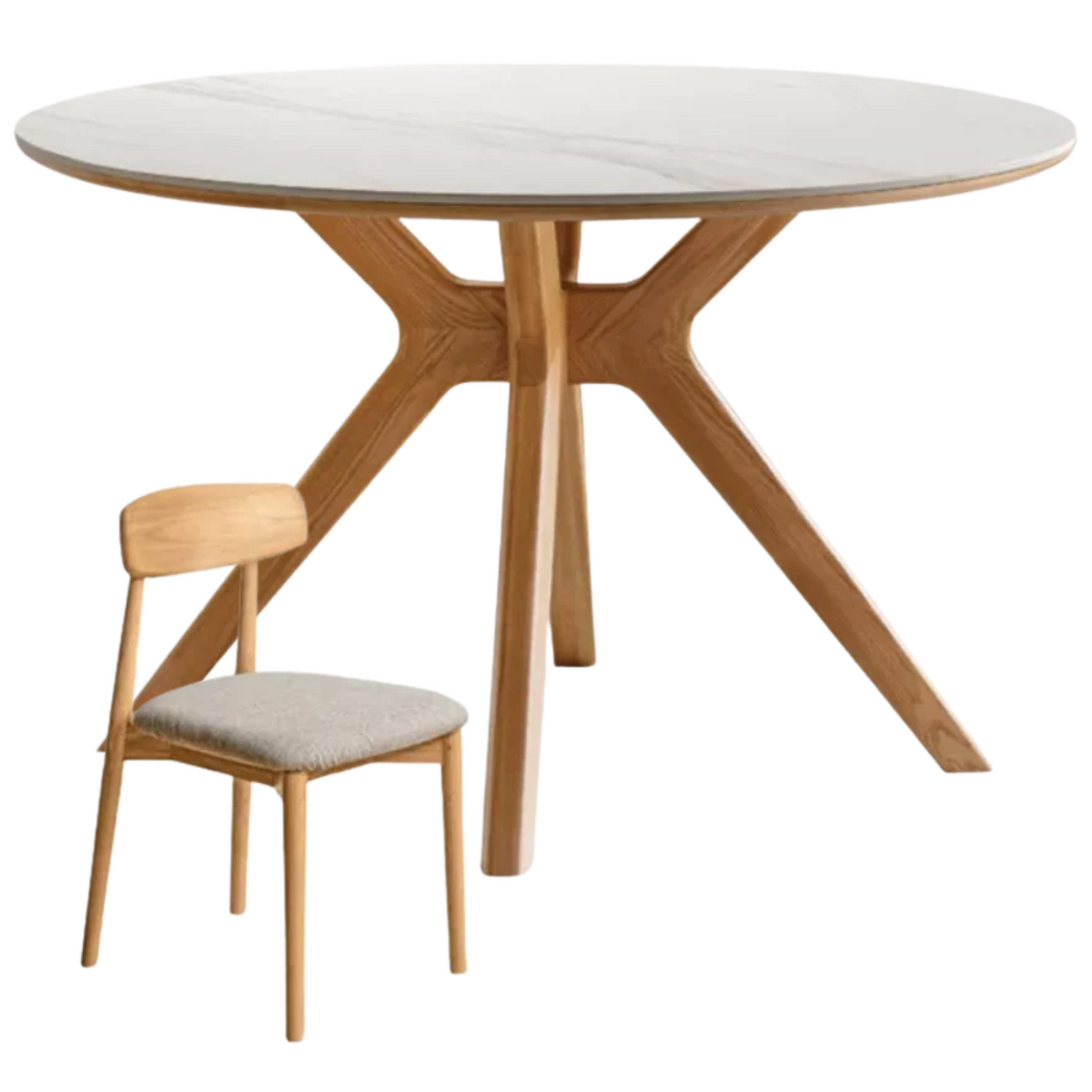 Oak Solid Wood Round Dining Table with Optional Sintered Stone Top and Chairs