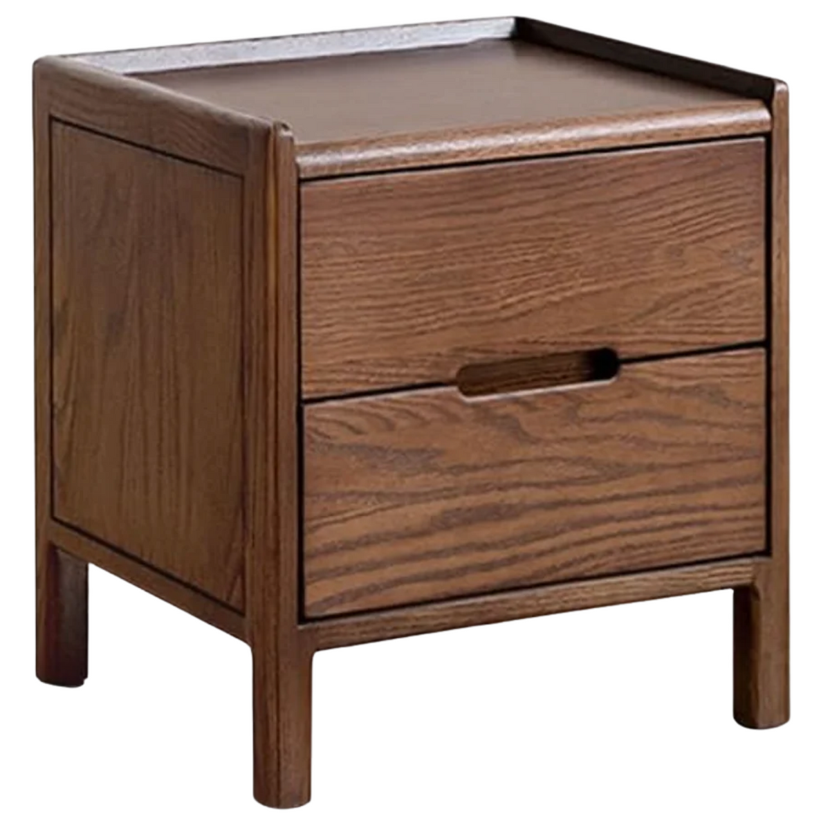 Oak Solid Wood 2-Drawer Nightstand with Recessed Handles