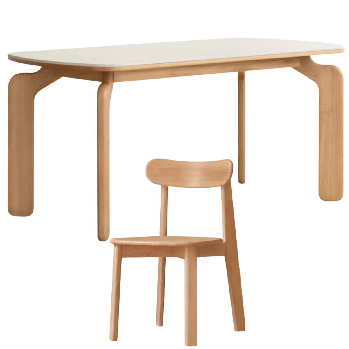Oak, Rubberwood, Ash Solid Wood Dining Table with Curved Splayed Legs