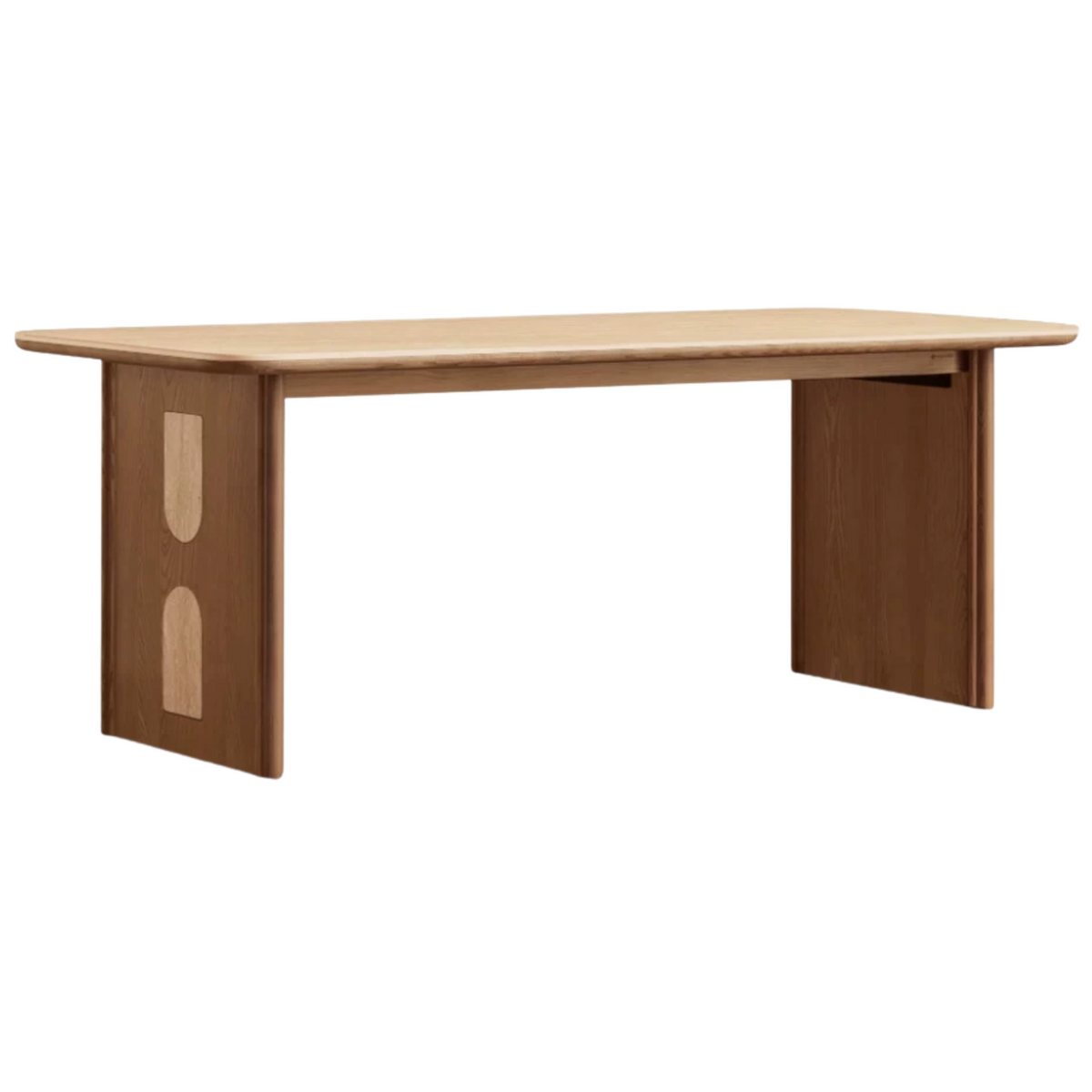 Black Walnut, Golden Sandalwood, Ash Solid Wood Dining Table with Arched Cutout Panel Legs and Two-Tone Inlay