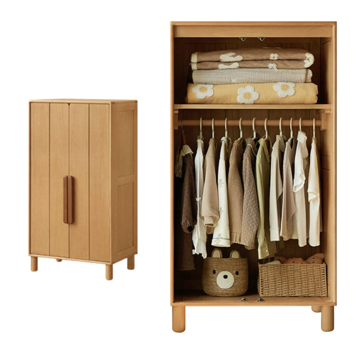 Oak, Beech Solid Wood Kids Wardrobe Free Combination