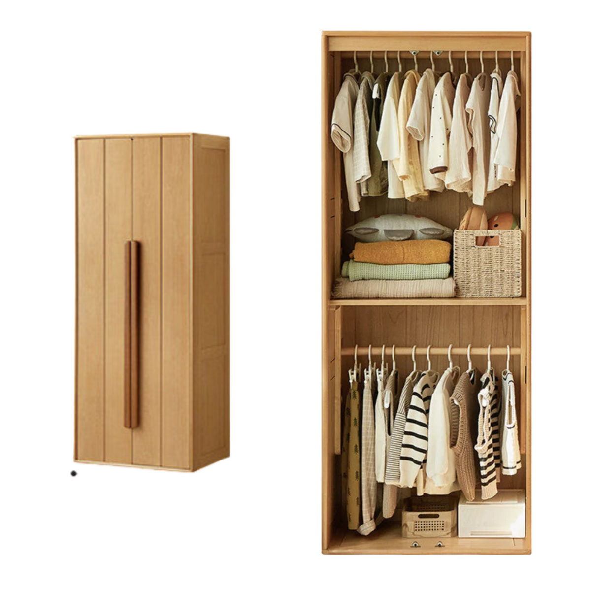 Oak, Beech Solid Wood Kids Wardrobe Free Combination