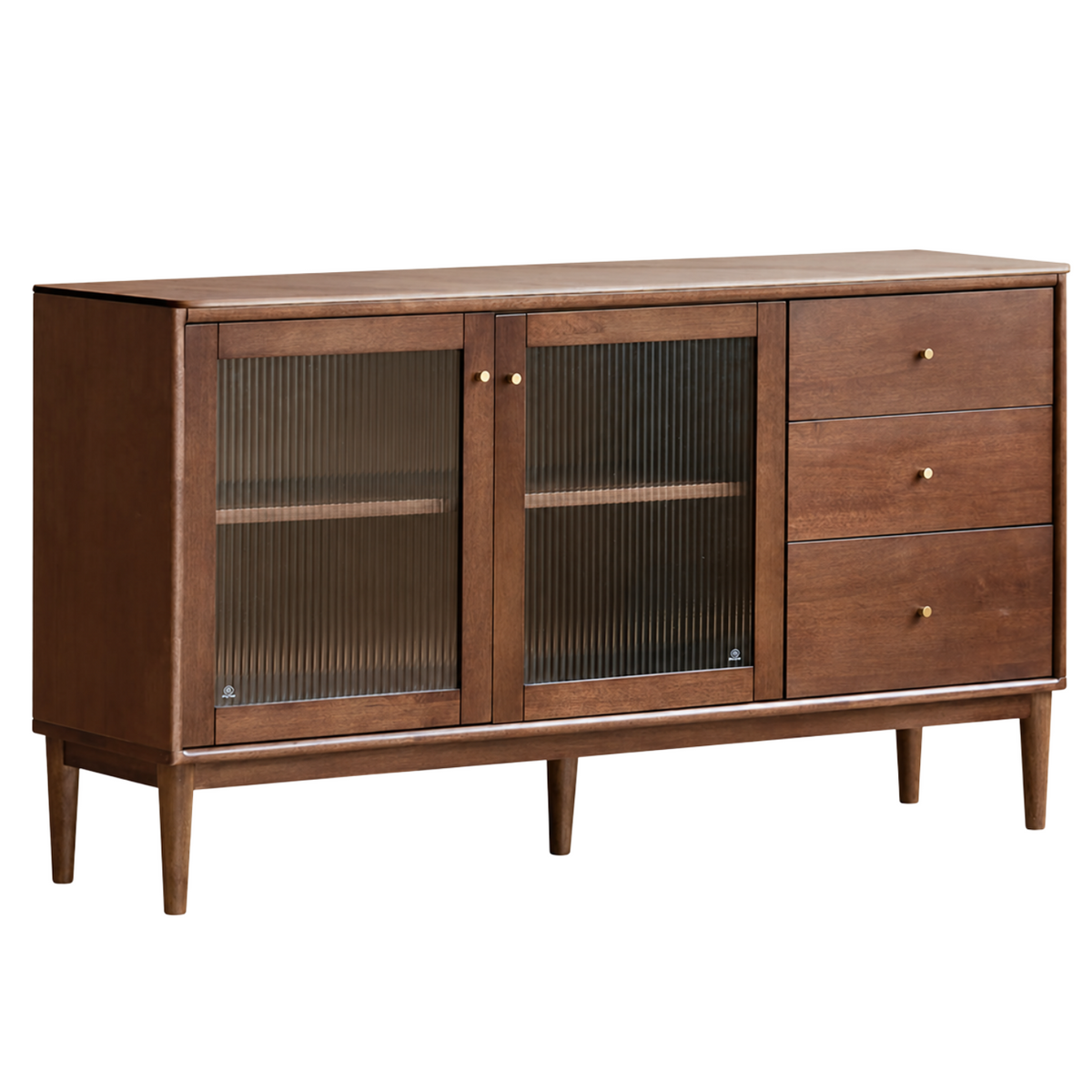 Solid Rubberwood Side Cabinet with Three Drawers and Two Doors