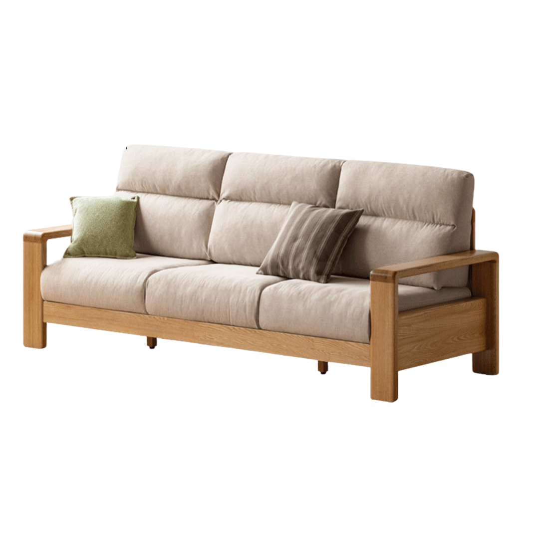 Oak Solid Wood Fabric Straight Sofa Modern.