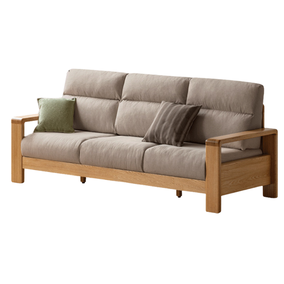 Oak Solid Wood Fabric Straight Sofa Modern.
