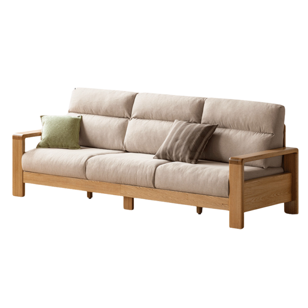 Oak Solid Wood Fabric Straight Sofa Modern.