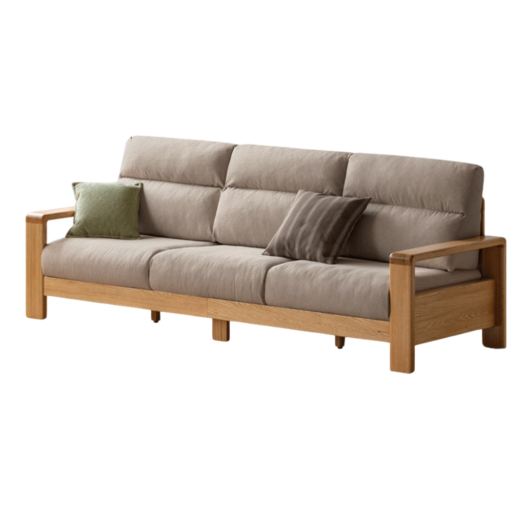 Oak Solid Wood Fabric Straight Sofa Modern.