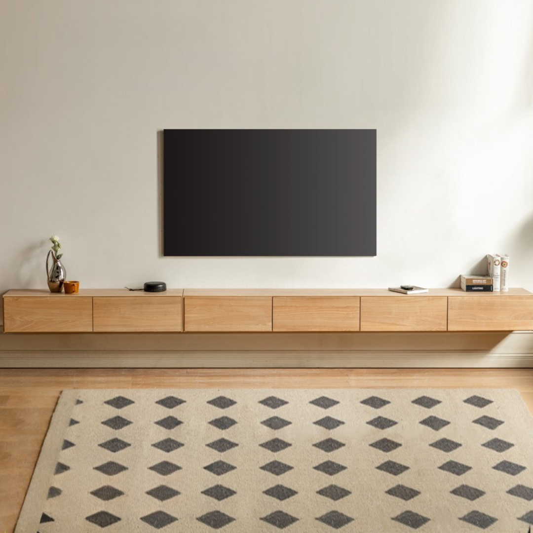 Oak Solid Wood TV Cabinet Minimalist Light Suspended-