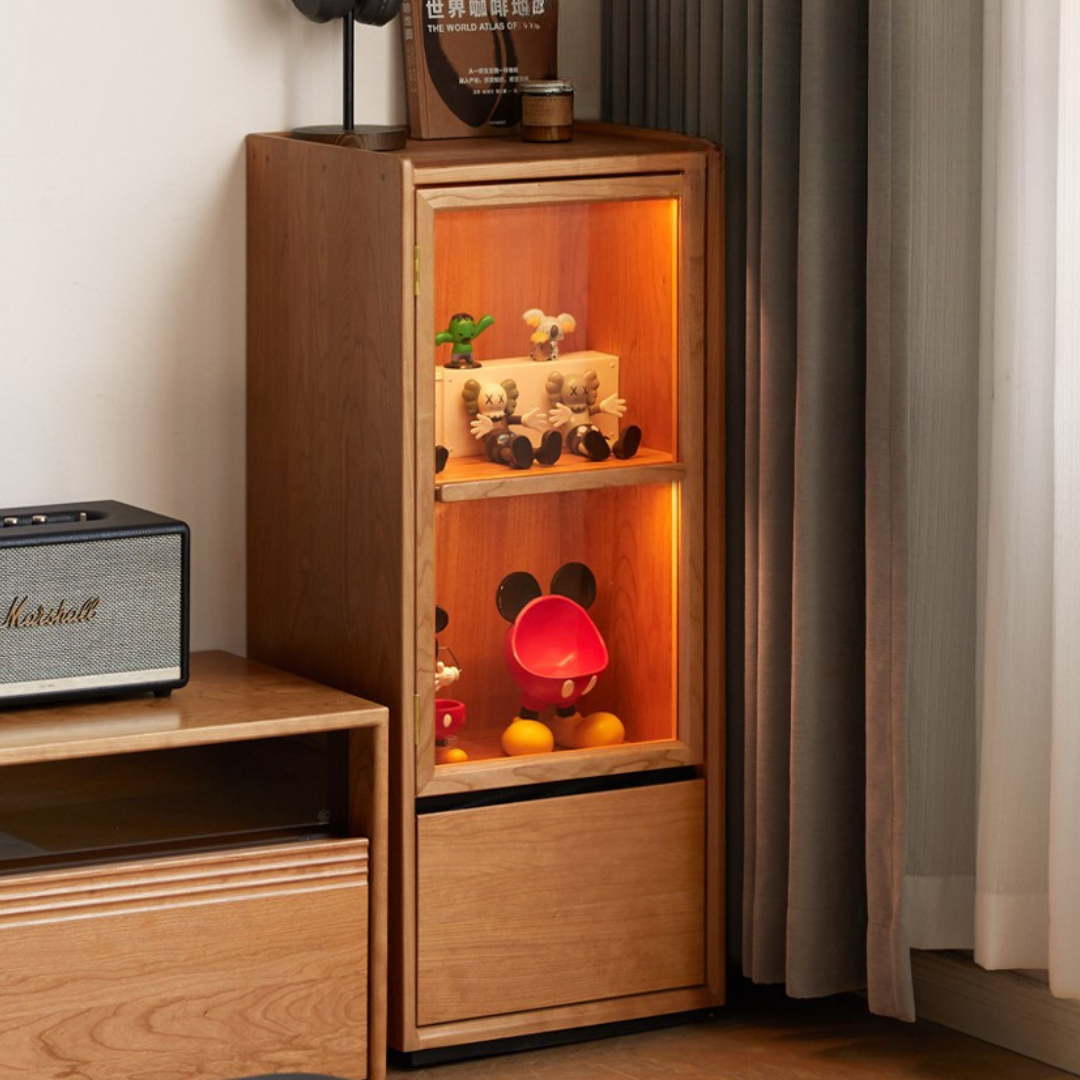 Cherry, Black Walnut, Teak Solid Wood Display Side Cabinet Modern.