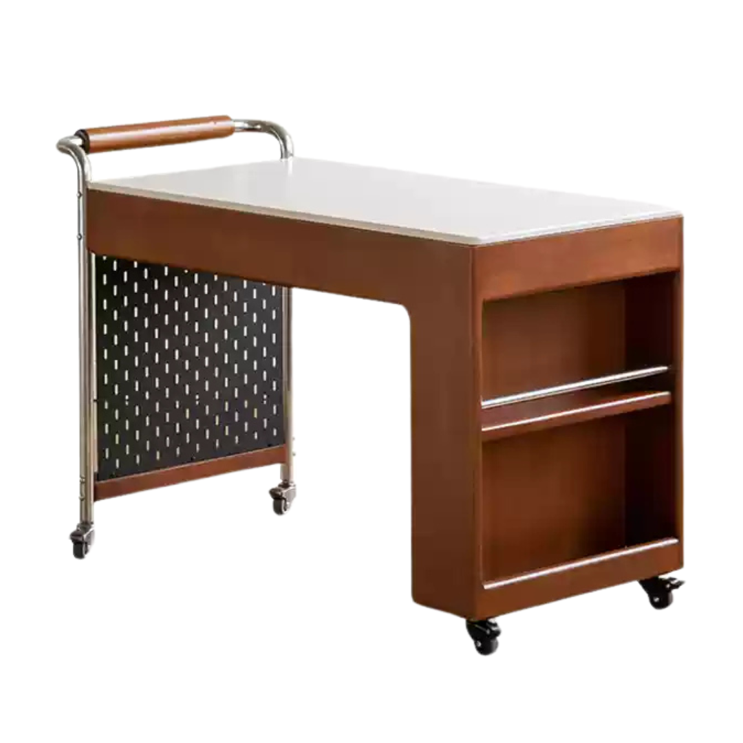 Poplar Solid Wood Coffee Table, Mobile Side Table for Making Tea Around The Stove.