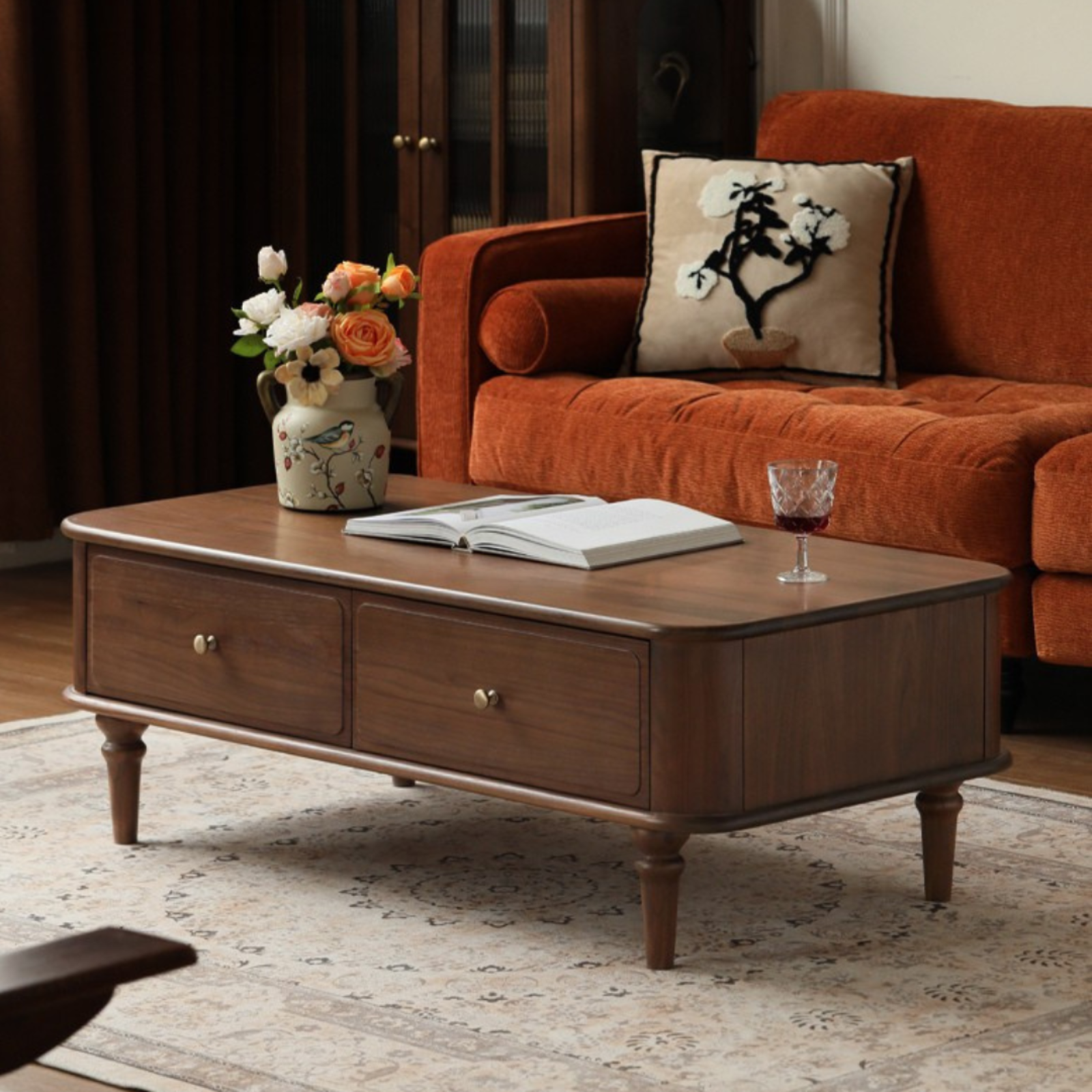Black Walnut Solid Wood American Retro Coffee Table.