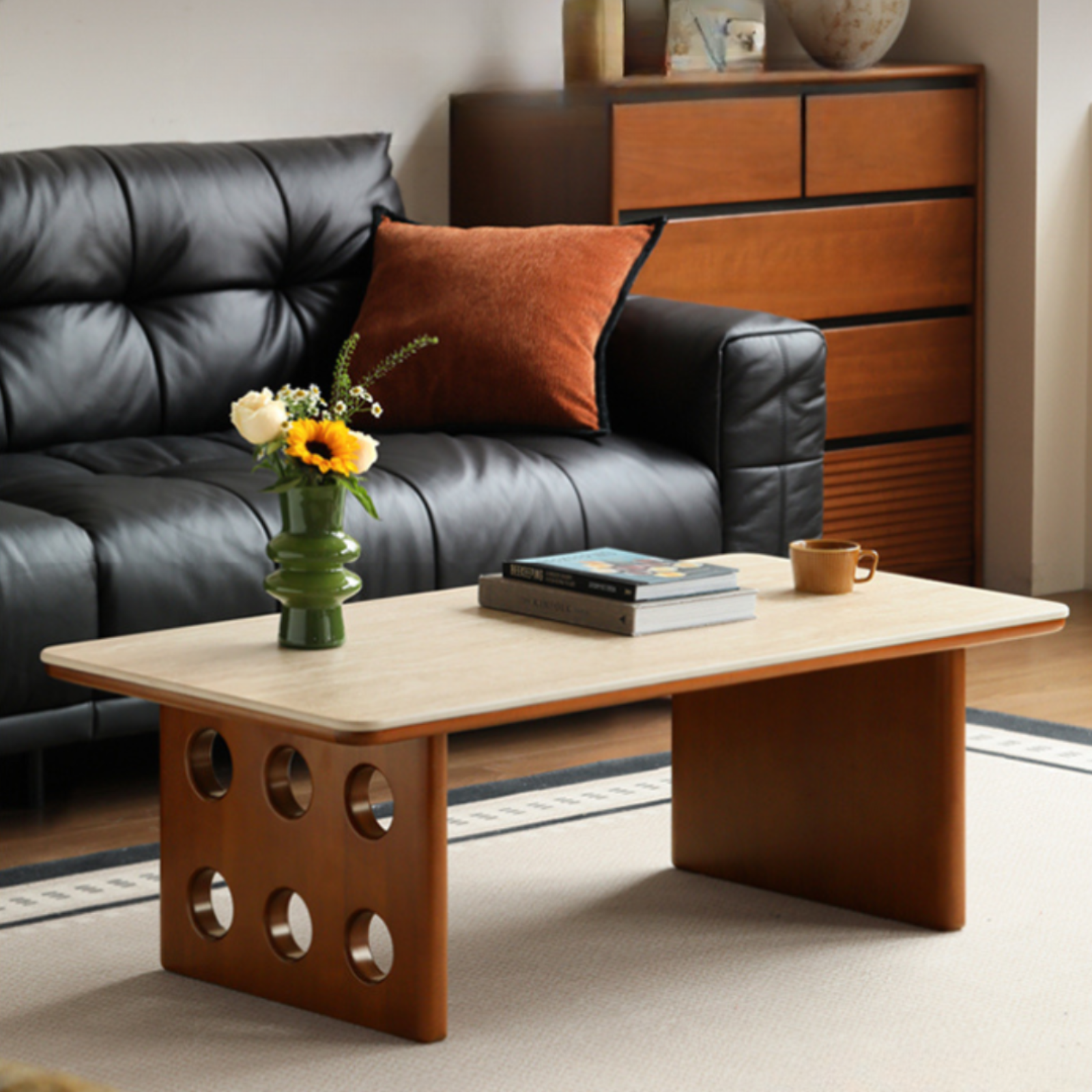 Poplar, Ash Solid Wood Rock Plate Retro Coffee Table.