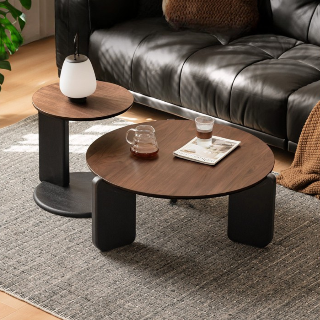 Black Walnut, Teak Solid Wood Round Coffee Table Italian Light Luxury.